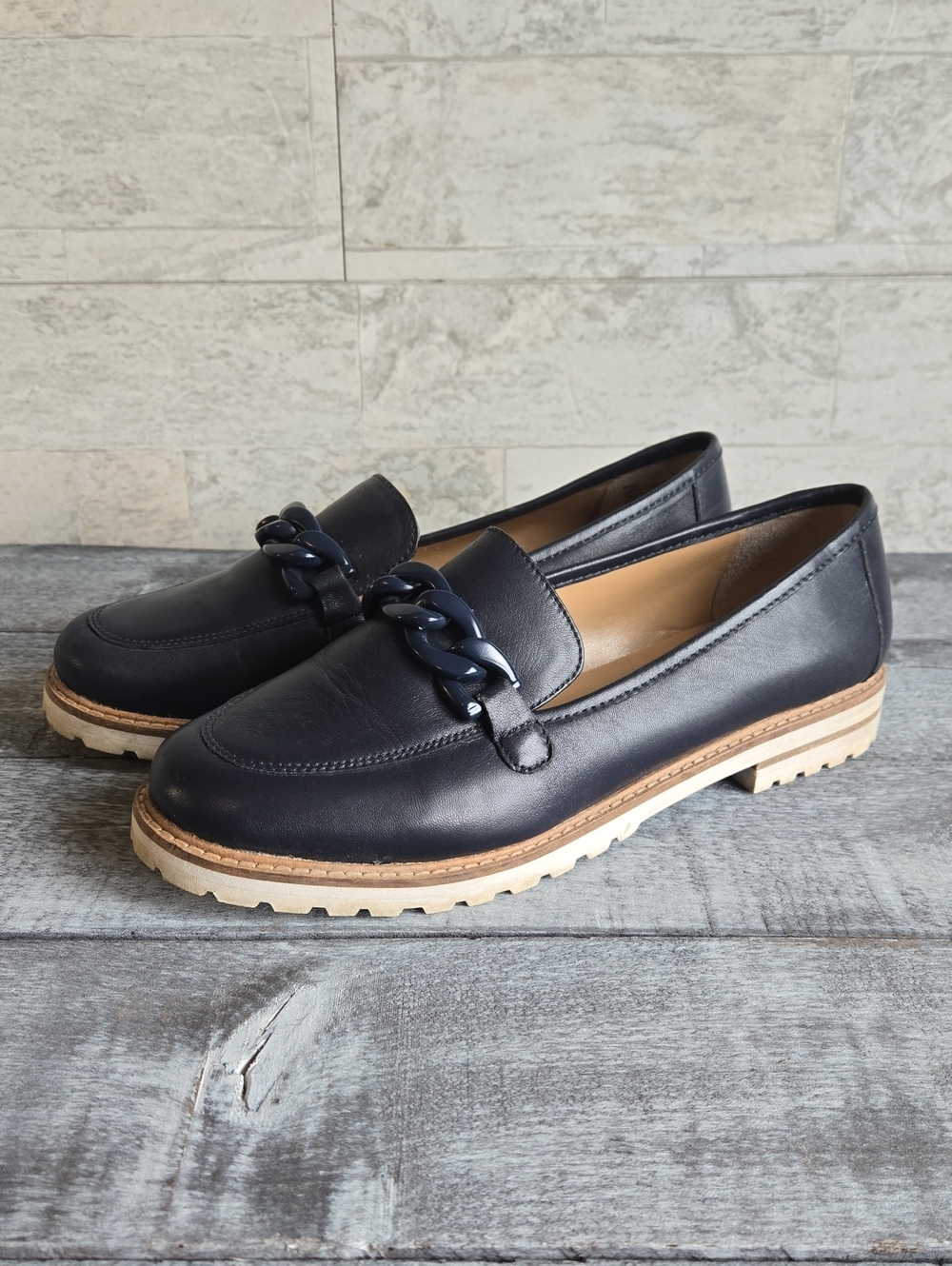 Talbots Laura Chain Link Leather Loafers NAVY - Picture 3 of 9